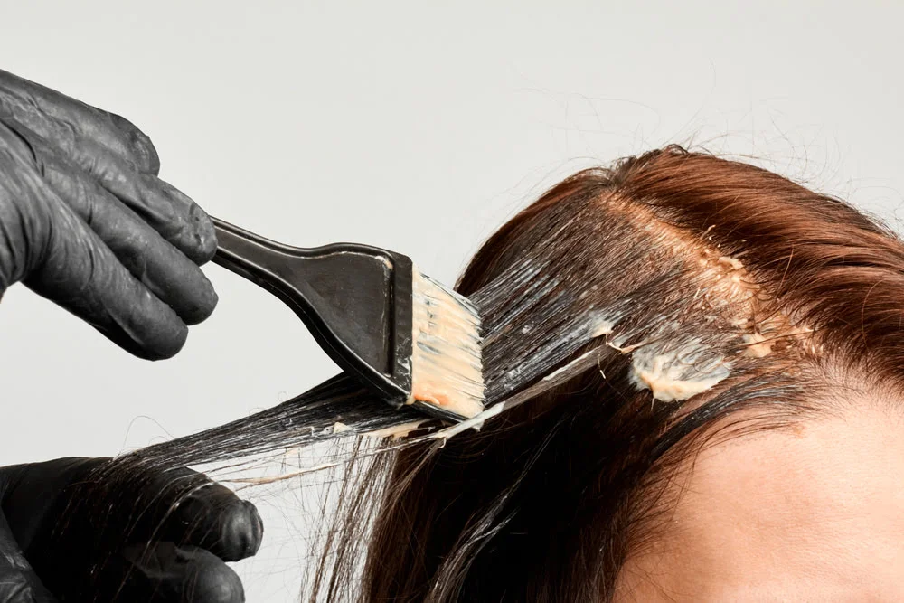 Hairdresser applying natural dye to a woman's hair